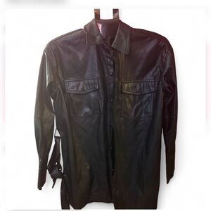 Petal + Pup Black Faux Leather Shacket Jacket | Size S | Button Front